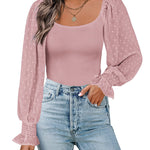 Puff Long Sleeve Bodysuit Leotard Sheer Top - Zeagoo (Us Only)