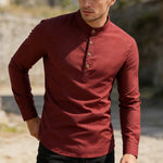 Modern Slim-Fit Cotton Shirt with Stand-Up Collar