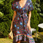 Zeagoo Women's Bohemian Floral Tie Front V Neck Midi Dresses