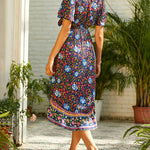 Zeagoo Women's Bohemian Floral Tie Front V Neck Midi Dresses