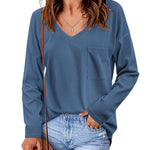Zeagoo Women Waffle Knit Tops Casual Long Sleeve Shirts Solid Color V Neck Shirt