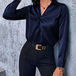 Satin V Neck Twist Front Silk Shirts - Zeagoo (Us Only)