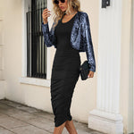 Sequin Shrug Glitter Bolero Jackets with Sparkly Blazer Long Sleeve Cropped Cardigan - Zeagoo (Us Only)