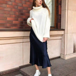 Satin Zipper Elegant Work Skirts - Zeagoo (US Only)