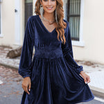 Zeagoo Velvet Dress V-Neck Long Sleeve Stretch Mini Dress