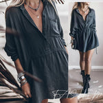 Linen Tunic Dress Shirts Boho Coverup Dresses with Belt - Zeagoo (Us Only)