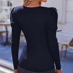 Zeagoo V Neck Sweaters Casual Puff Sleeve Pullover Sweater