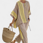 Sienna Rafferty | Linen Contrast Trim Two-Piece Set For Women