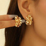 Gold 3D Floral Cluster Statement Stud Earrings
