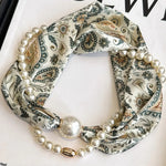 Vintage Green Beige Paisley Print Lightweight Square Retro Scarf
