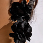 Black Double Layered Rose Fabric Earrings