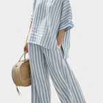 Matilda Young | Striped Linen Top & Wide Leg Pants Set For Women
