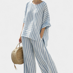 Matilda Young | Striped Linen Top & Wide Leg Pants Set For Women