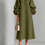 Theodosia Rosette-Cuff Button Midi Dress