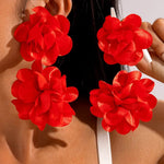 Red Double Rose Statement Drop Earrings