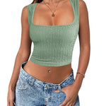 Zeagoo Sleeveless Crop Top Square Neck Tank Top