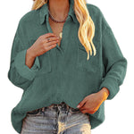 Zeagoo Women's Corduroy Tops for Women Lapel V Neck Shirts Long Sleeve Blouses Casual Sweatsuit with Pockets