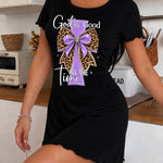 "God Is Good All The Time" Leopard Bow Cross Print Nightdress (XS-5XL)
