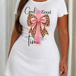 "God Is Good All The Time" Leopard Bow Cross Print Nightdress (XS-5XL)