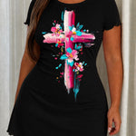 Vibrant Floral Brush Art Cross Print Nightdress (XS-5XL)
