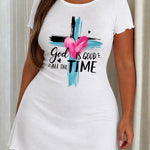 "God Is Good All The Time" Brush Cross Heart Print Nightdress (XS-5XL)