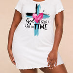 "God Is Good All The Time" Brush Cross Heart Print Nightdress (XS-5XL)