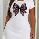 Black Lace Floral Bow Print Ruffle Nightdress (XS-5XL)