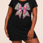 Leopard Rhinestone Pink Bow Print Nightdress (XS-5XL)