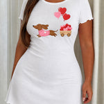 Pink Sweater Dachshund Heart Cart Wagon Print Nightdress (XS-5XL)