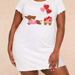 Pink Sweater Dachshund Heart Cart Wagon Print Nightdress (XS-5XL)