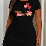 Pink Sweater Dachshund Heart Cart Wagon Print Nightdress (XS-5XL)