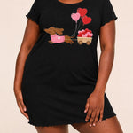 Pink Sweater Dachshund Heart Cart Wagon Print Nightdress (XS-5XL)
