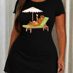 Golden Retriever Pink Beach Umbrella Cocktail Summer Nightdress (XS-5XL)