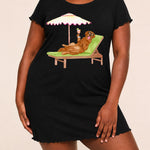Golden Retriever Pink Beach Umbrella Cocktail Summer Nightdress (XS-5XL)