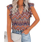 Zeagoo Women's Casual Print Ruffle Sleeve Summer Tops