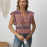 Zeagoo Women's Casual Print Ruffle Sleeve Summer Tops