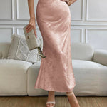 Zeagoo Midi Skirt High Waisted Solid Satin Dress