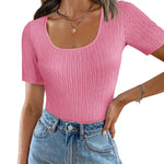 Zeagoo Short Sleeve Square Neck Slim Fitted Tops