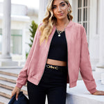 Faux Bomber Zip Up Lightweight Jacket Coat with Pockets - Zeagoo (Us Only)