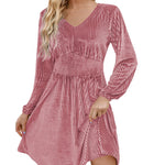 Zeagoo Velvet Dress V-Neck Long Sleeve Stretch Mini Dress