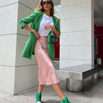 Satin Zipper Elegant Work Skirts - Zeagoo (US Only)