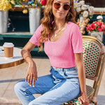 Zeagoo Short Sleeve Square Neck Slim Fitted Tops
