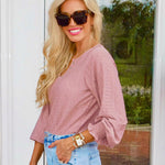 Zeagoo Women Casual V Neck T-Shirts Ruffle Long Sleeve Shirt Eyelet Loose Blouses S-XXL