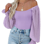 Puff Long Sleeve Bodysuit Leotard Sheer Top - Zeagoo (Us Only)