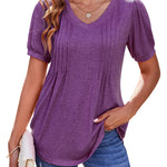 Zeagoo Puff Short Sleeve Boho V Neck Floral Blouse