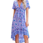 Zeagoo Women's Bohemian Floral Tie Front V Neck Midi Dresses