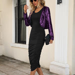 Sequin Shrug Glitter Bolero Jackets with Sparkly Blazer Long Sleeve Cropped Cardigan - Zeagoo (Us Only)
