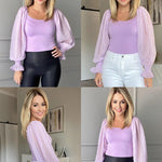 Puff Long Sleeve Bodysuit Leotard Sheer Top - Zeagoo (Us Only)