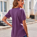 Zeagoo Puff Short Sleeve Boho V Neck Floral Blouse