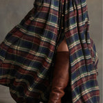 Retro plaid lapel long-sleeved maxi dress (including belt)